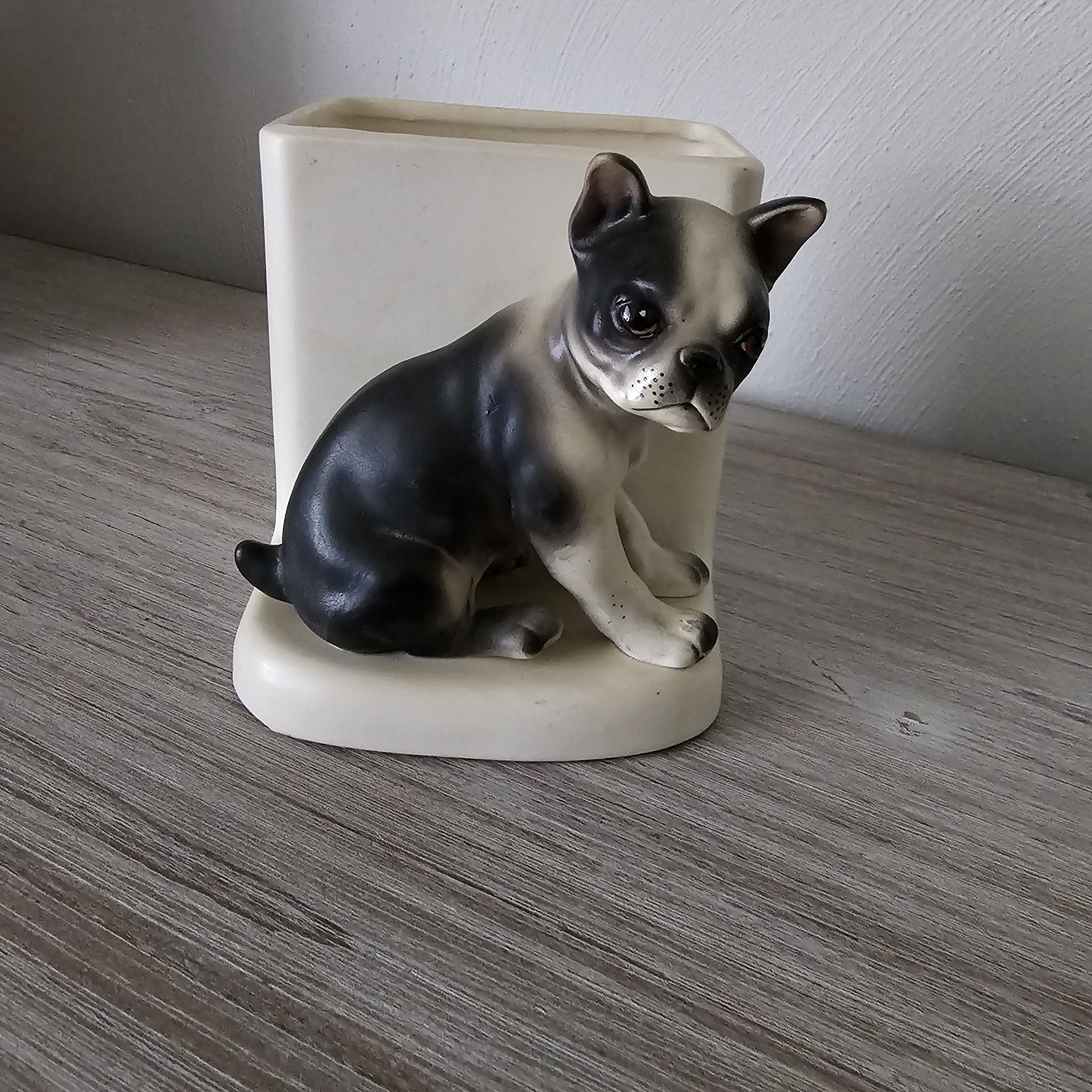 Vintage Collectible Lefton Ceramic Boston Terrier Dog Planter Made in Japan