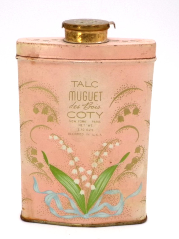 Vintage Coty Muguet des Bois Talc Tin w/ Contents Art Deco Vanity