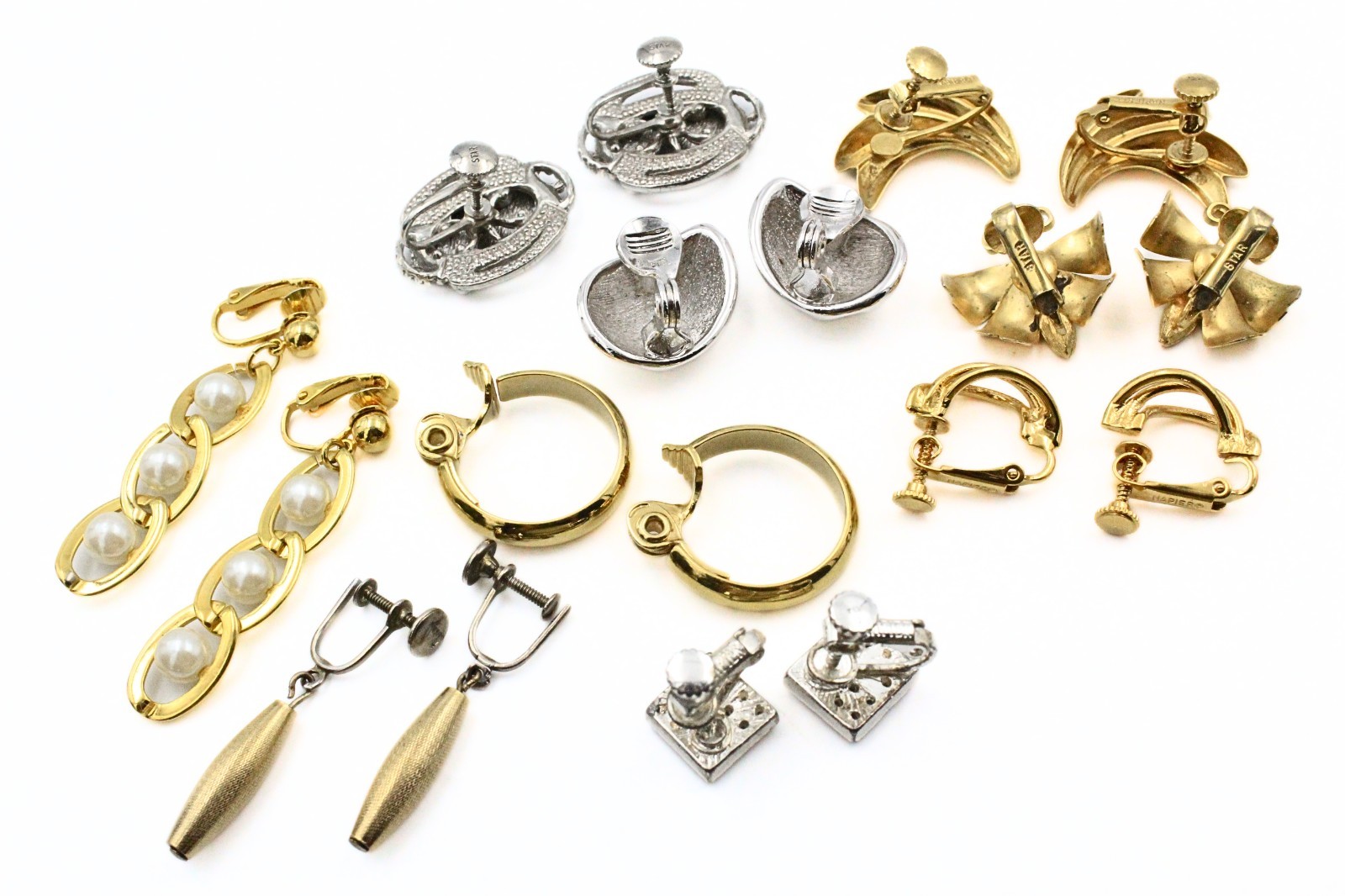Lovely Signed High End Designer Clip Two Tone Monet Napier Star Earrings Lot