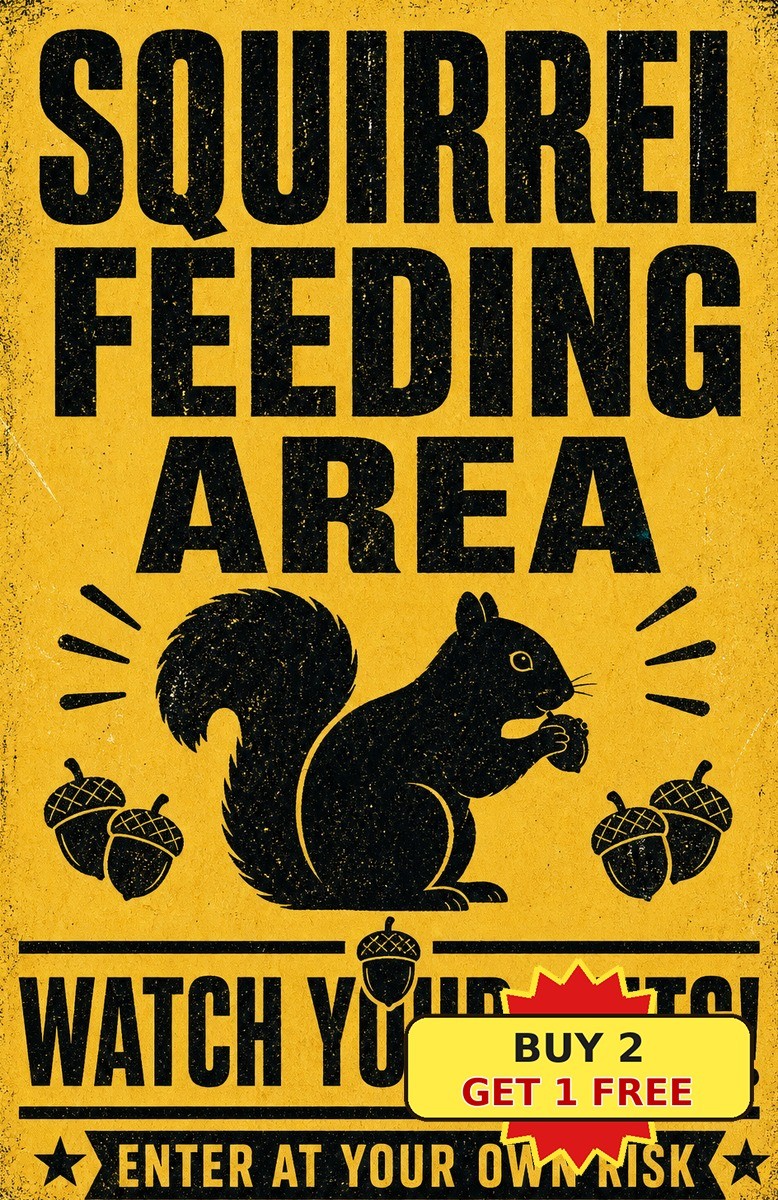 Funny Squirrel Feeding Area Watch Your Nuts Garden Yard Plaque Metal Tin Sign