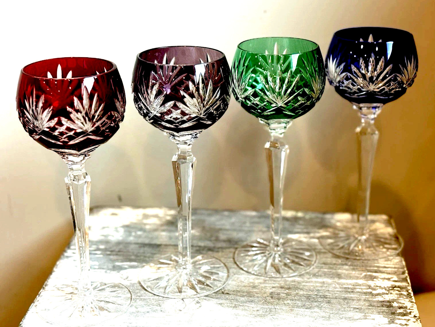 VINTAGE FABERGE ODESSA HUNGARIAN CRYSTAL HAND BLOWN WINE GLASS SET OF 4 (12D)