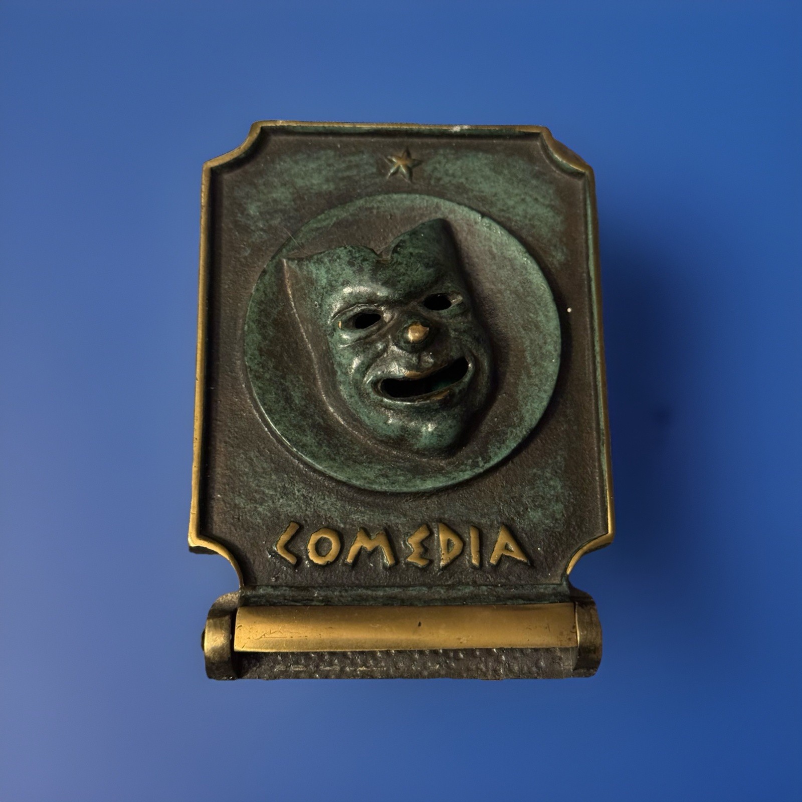 Vintage Dayagi Israel Comedia Folding Bookend Theater Mask MCM Brass Tone