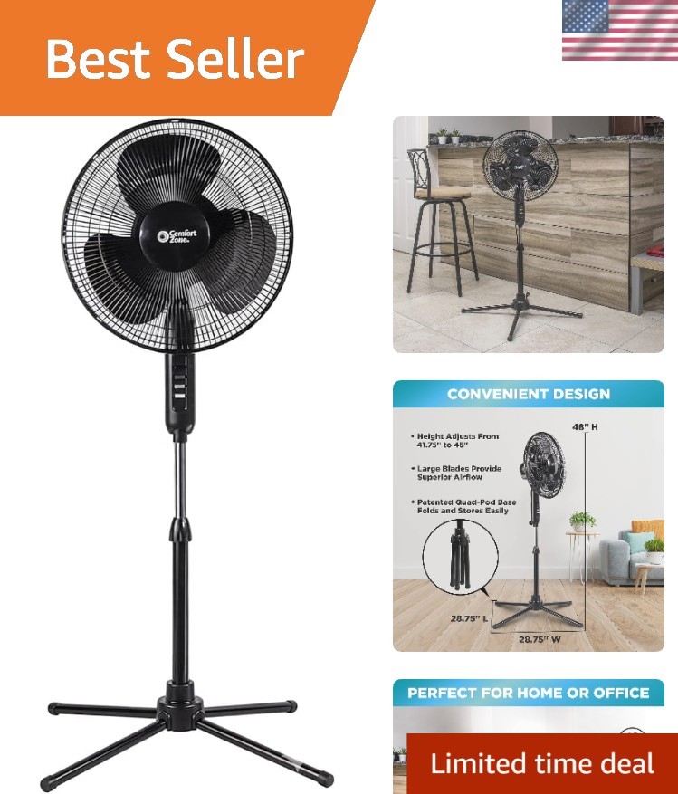Elegant 16-Inch Electric Oscillating Pedestal Fan with Adjustable Height