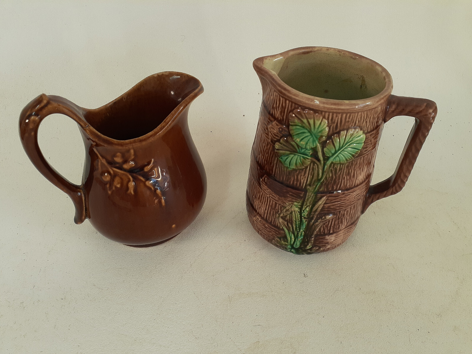 Antique Pitchers, Lot of 2, Rockingham and Country Stoneware