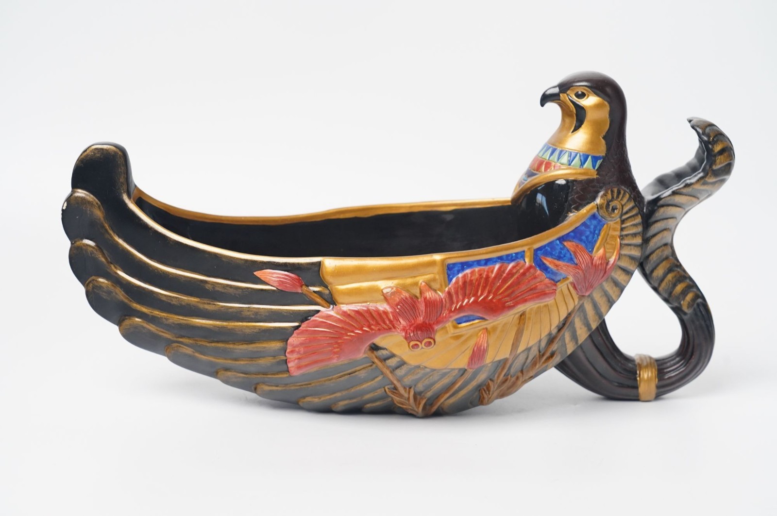 Egyptian Revival Horus Falcon Boat Bowl Centerpiece Dish Vessel Egyptian Revival Horus Falcon Boat Bowl Centerpiece Dish Vessel