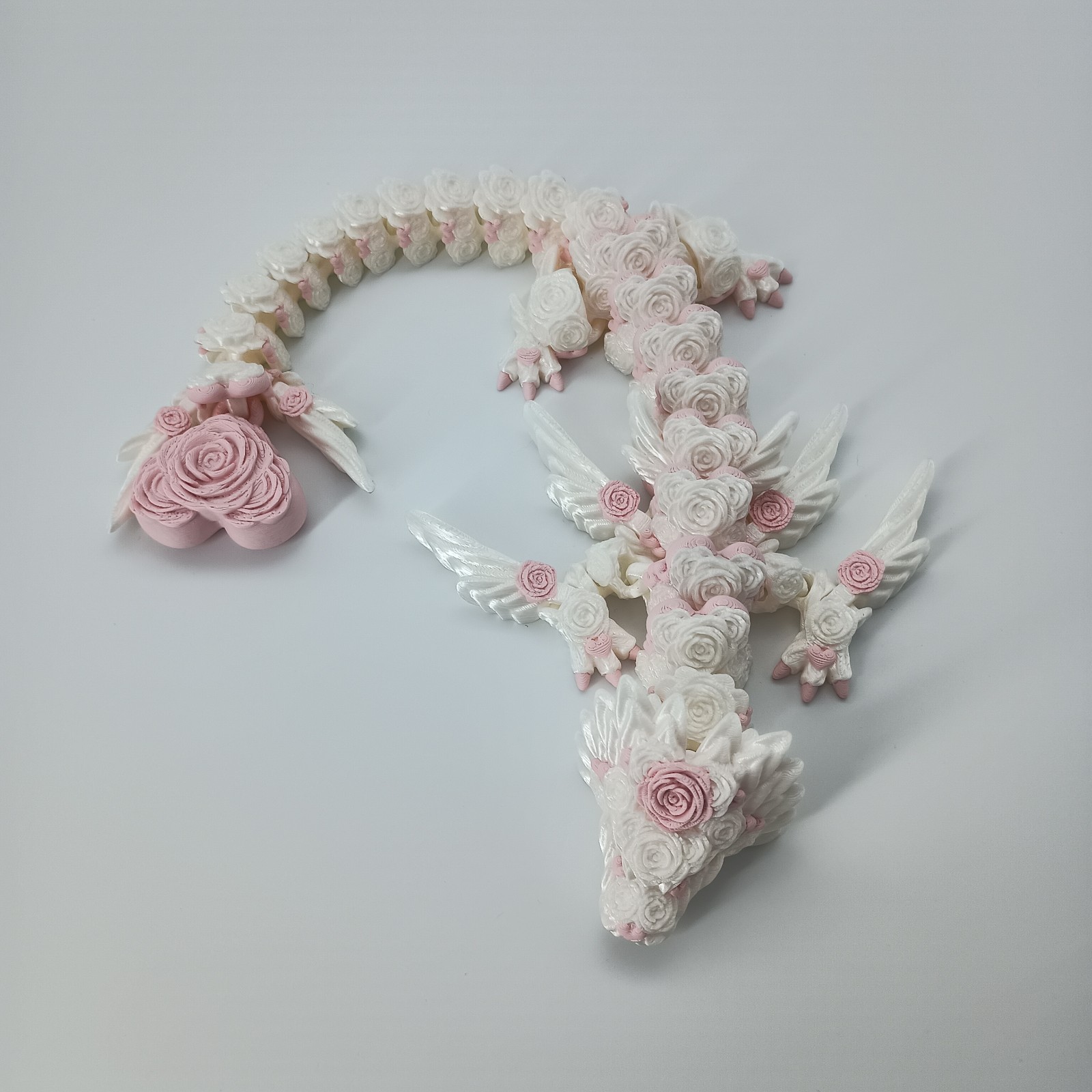 Articulated Rose Heart Dragon 3D Printed - Cinderwing3D - Pearl White & Pink 13\