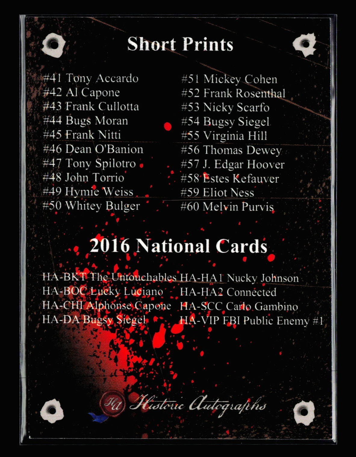 2016 Historic Autographs Mob Card Checklist Complete - 2016 Historic Autographs Mob Card Checklist Complete -