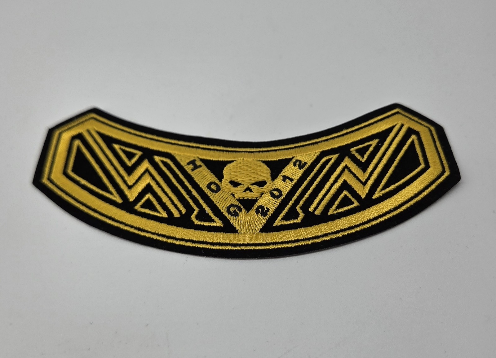 2012 HOG Harley Owners Group Patch Gold Black Skull Rocker Biker Vest Jacket