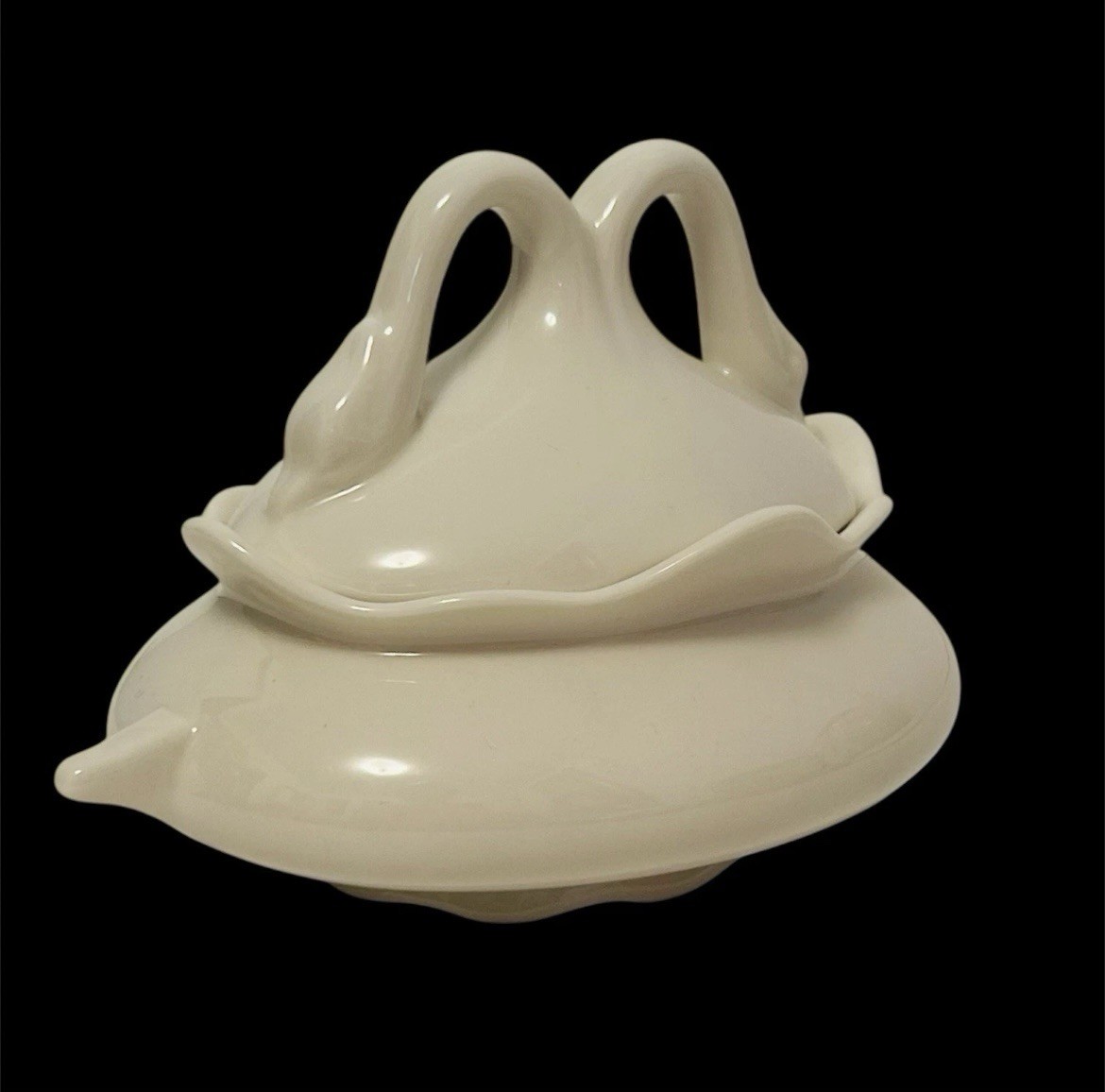 Lefton Double Swan Handled Porcelain Sugar Bowl With Lid Vintage Midcentury MCM