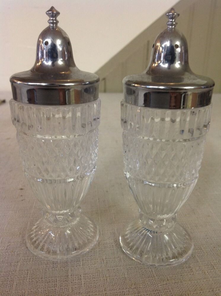 Vintage Fenton Cut Lead Crystal Salt and Pepper Shakers Set of 2