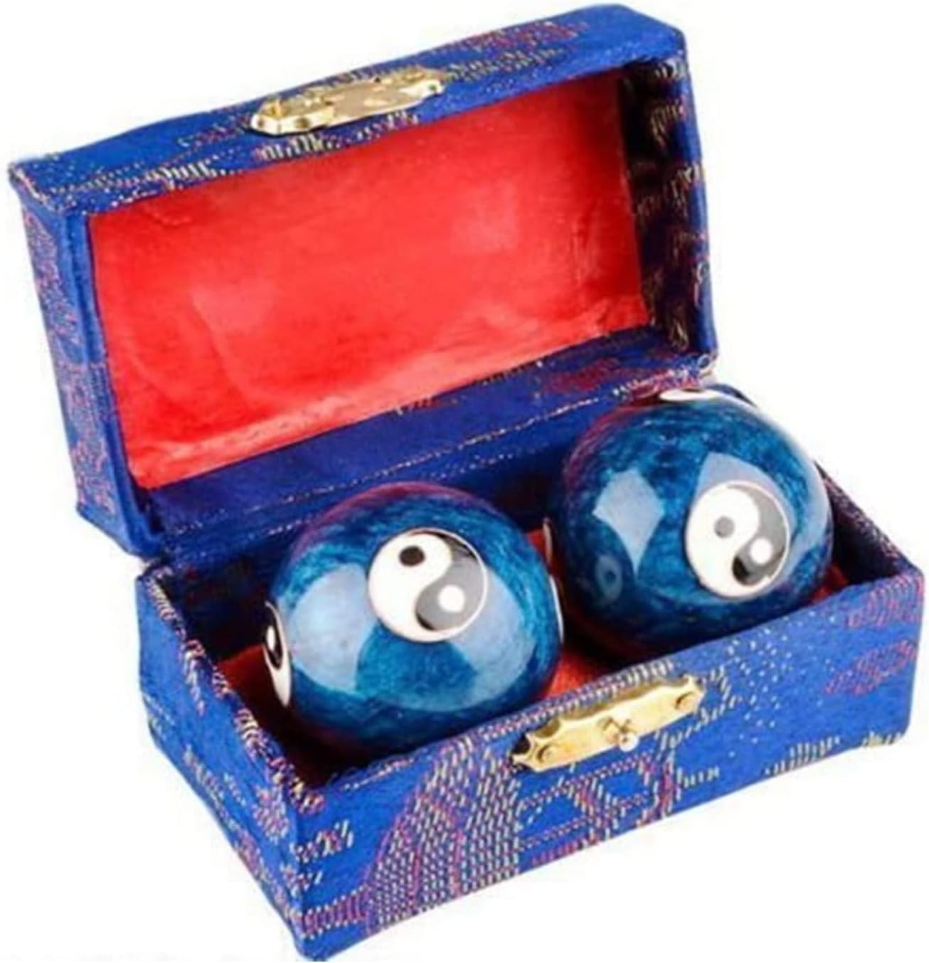 Blue Chinese Baoding Balls Hand Exercise Therapy Stress Relief Meditation 3581