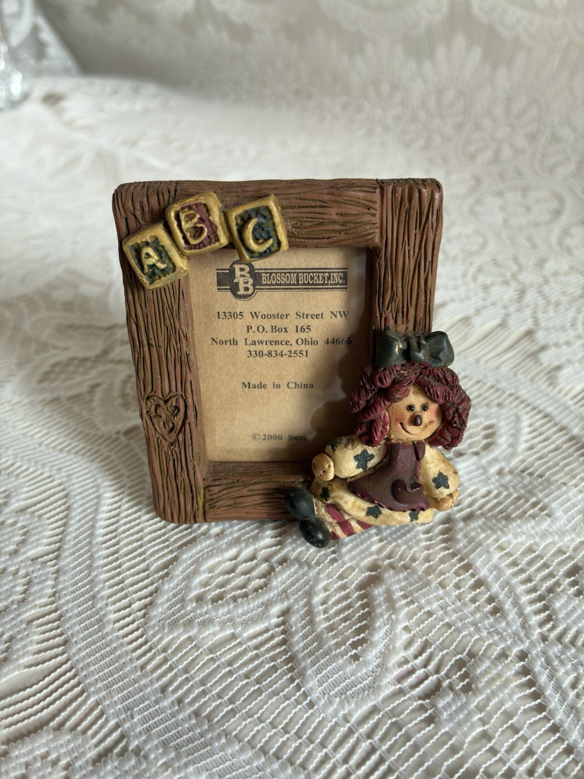 RARE Vintage Blossom Bucket Mini Frame Suzi Skoglund Raggedy Ann ABC Doll 2000 RARE Vintage Blossom Bucket Mini Frame Suzi Skoglund Raggedy Ann ABC Doll 2000
