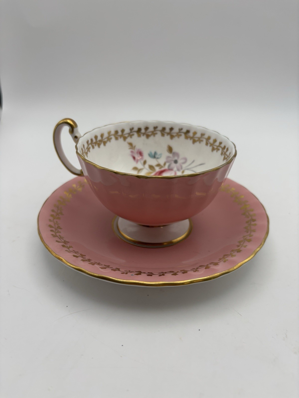Pink And Gold Vintage Ansley Bone China Tea Cup And Saucer Made in England