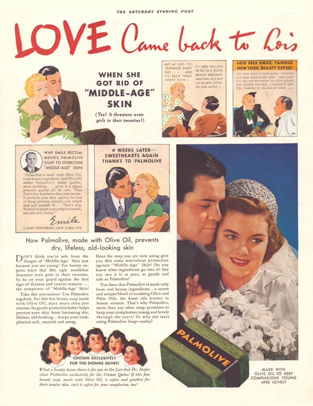 1937 Palmolive Soap - Got Rid of Lois\' Middle Age Skin - Print Ad
