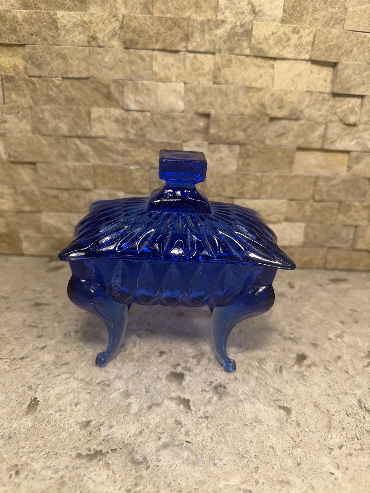 VTG Cobalt Blue Footed Queen Anne Style  Glass Trinket/candy/Jewery Dish, W/Lid