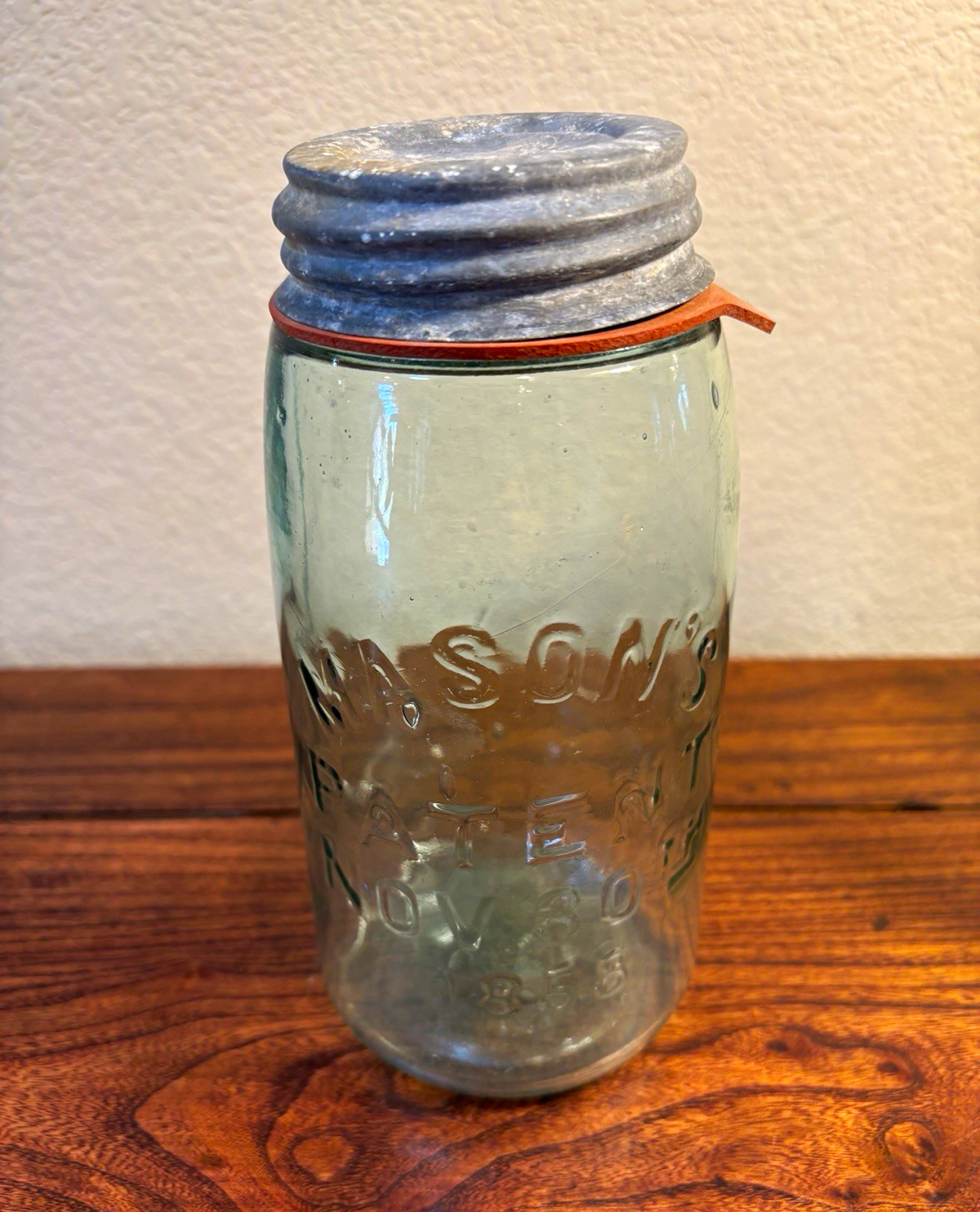 Vintage Mason’s Patent Nov 30th 1858 Aqua Glass Fruit Jar Zinc Lid Canning Jar