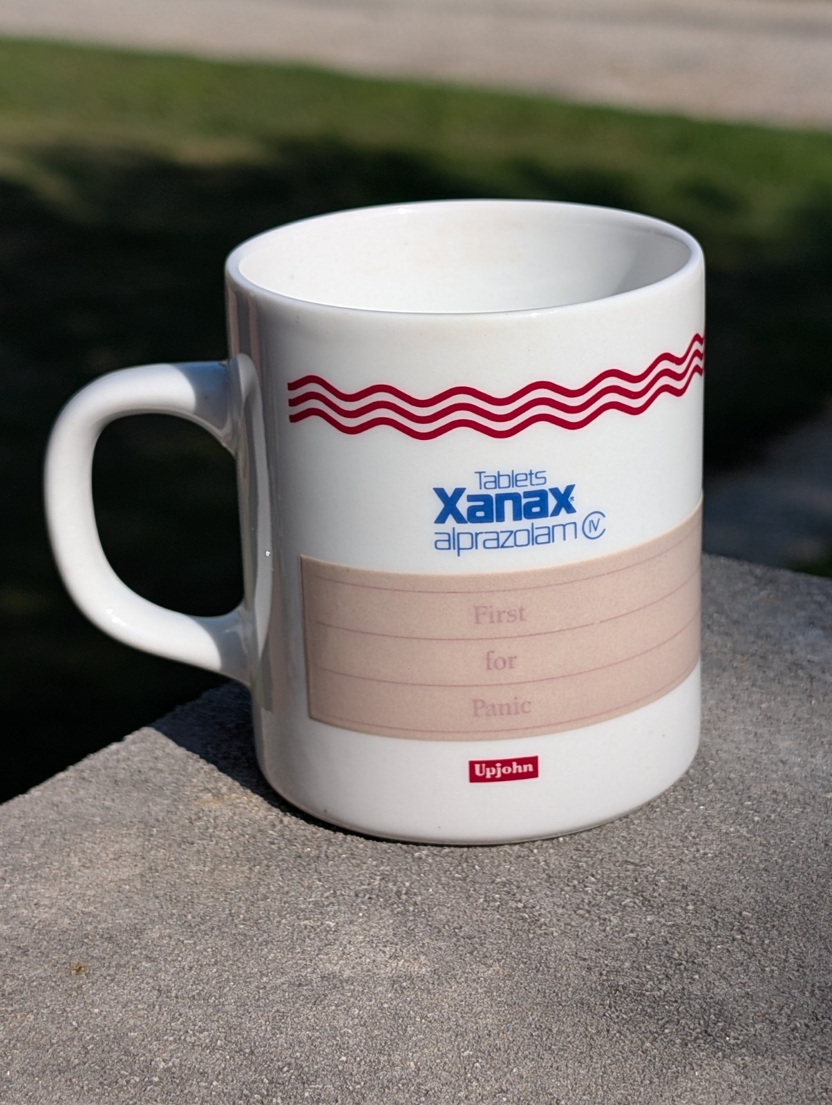 Rare Xanax Coffee Mug Drug Rep Pharma Promo Grail Pharmaceutical Upjohn Vintage 