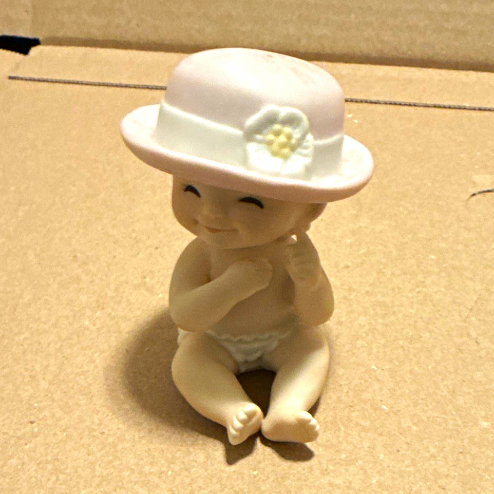 Vintage Lefton Porcelain Baby Figurine Sitting with Hat White/Beige 1980s