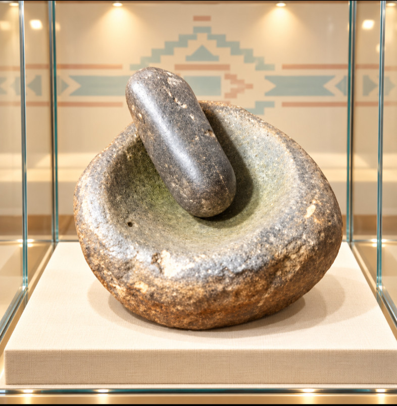 🛑Native American morter & hard stone pestle Oregon deep grinding bowl must have
