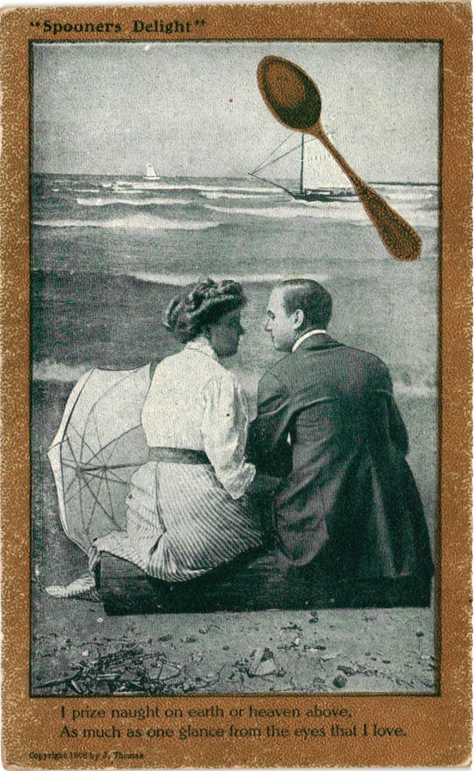 1911 Spooners Delight Postcard Couple Beach Freeport Maine Postmark