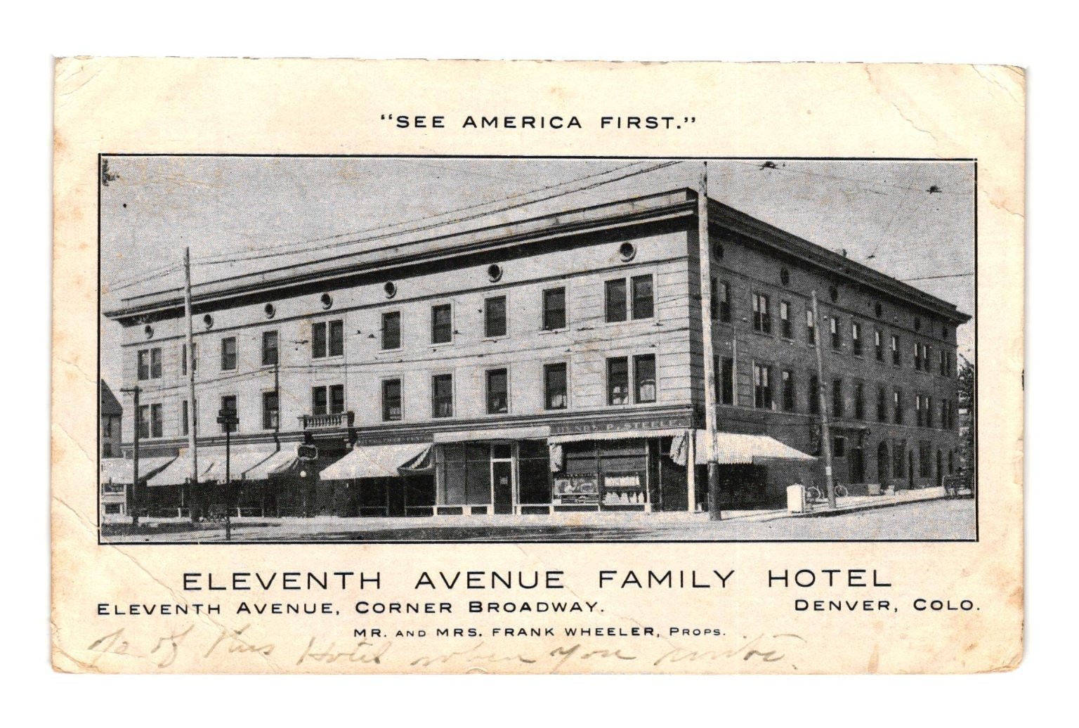 1910 Eleventh Avenue Family Hotel Denver CO Postcard \ 1910 Eleventh Avenue Family Hotel Denver CO Postcard \