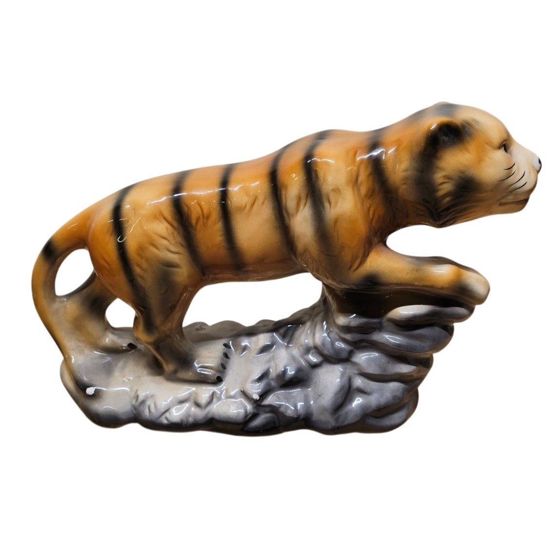Tiger Figurine Climbing up Mountainside Large Vintage Made in China