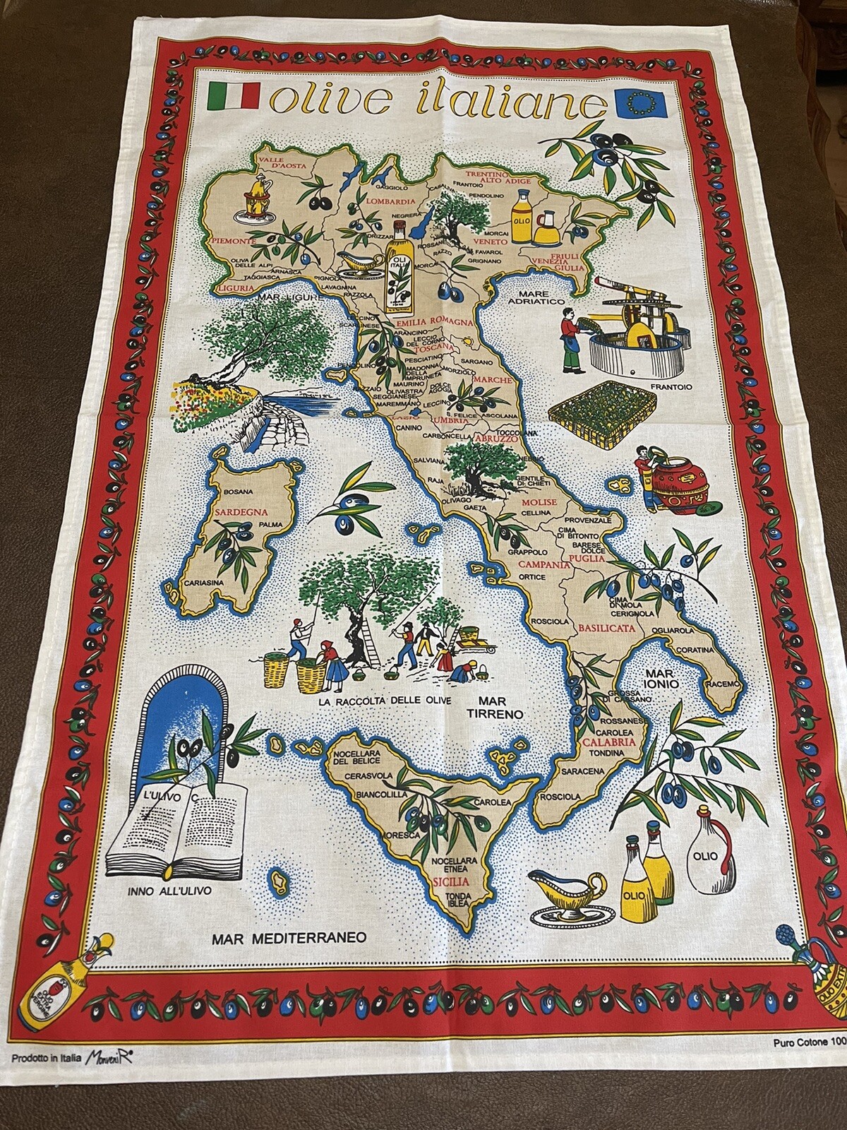 Olive Italiane Artistic Puro Cotone Canvas Fabric Souvenir Tea Towel Monveni R