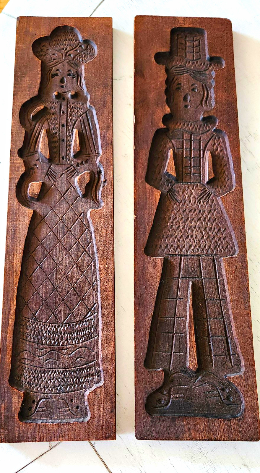 Large Vintage Dutch Folk Art Hand Carved Primitive Wood  Cookie Molds. 