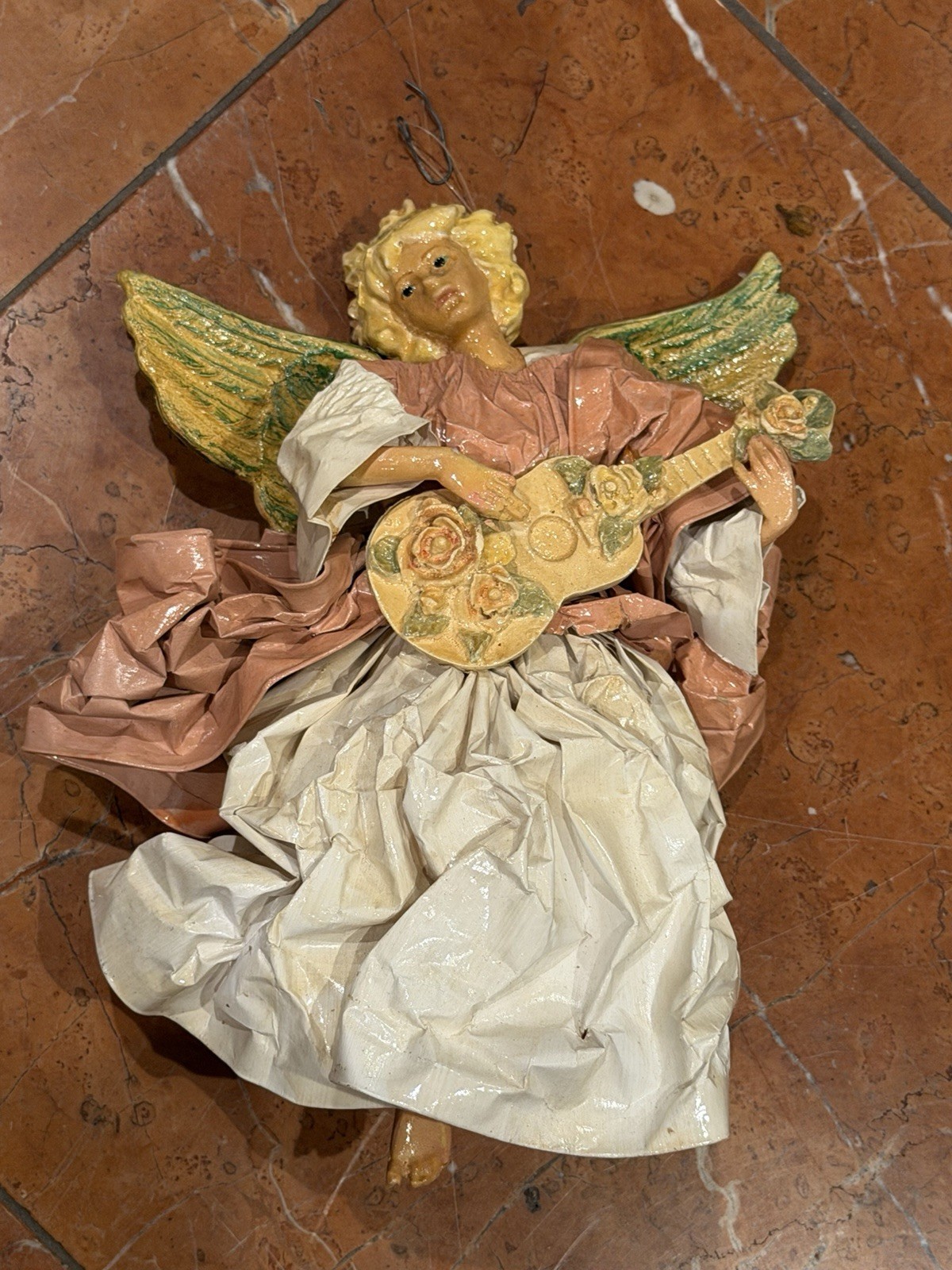 CARTAPESTA PAPIER MACHE XMAS ORNAMENT PINK VINTAGE 8.5\