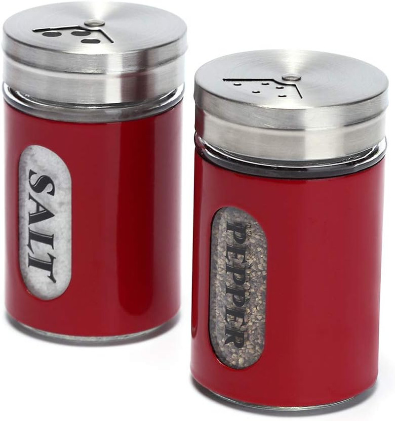 Salt and Pepper Shakers Stainless Steel and Glass Set with Adjustable Pour Holes Salt and Pepper Shakers Stainless Steel and Glass Set with Adjustable Pour Holes