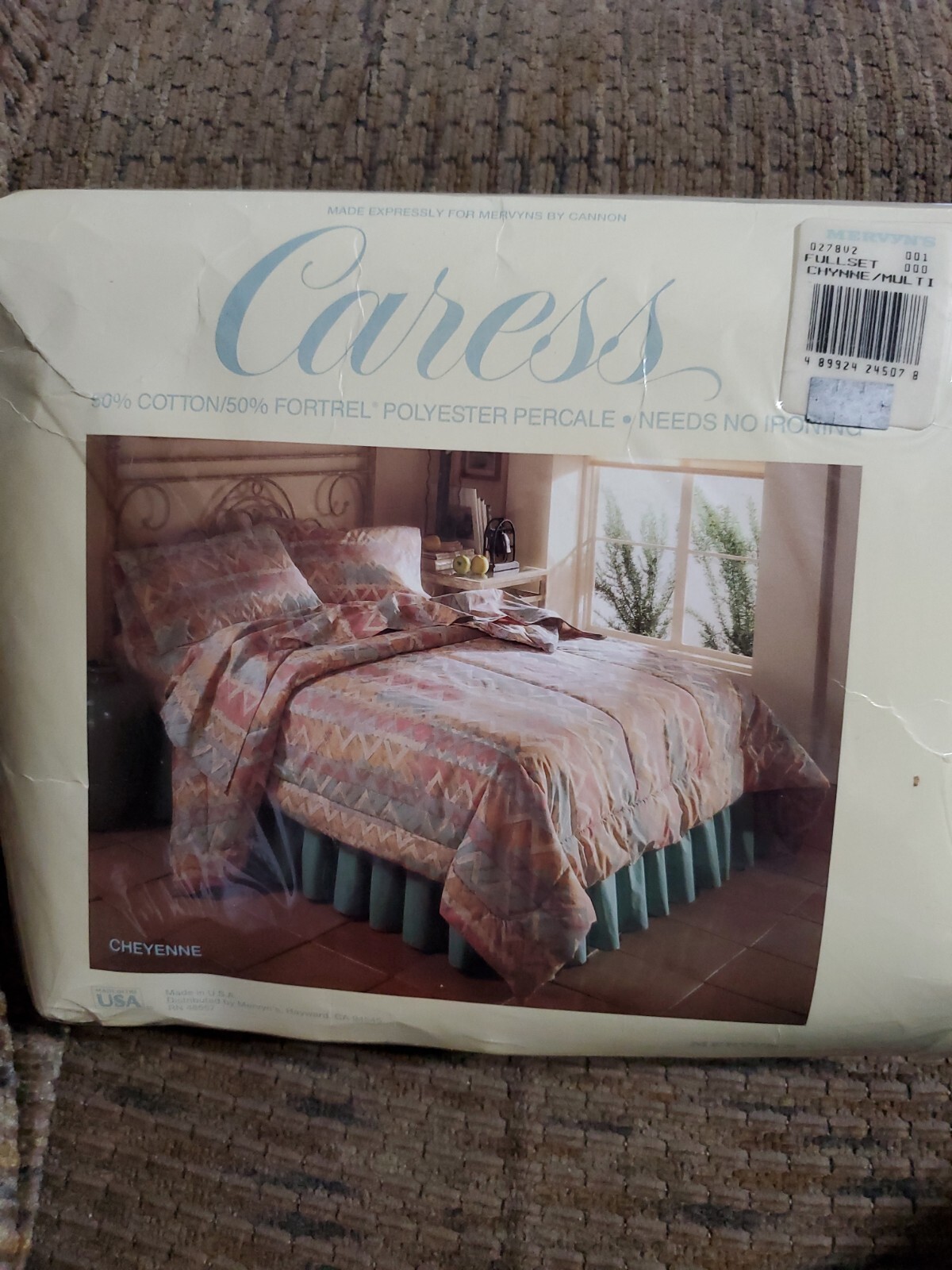Vintage Caress Cheyenne Full Sheet Set Aztec Pastel USA Mervyns Cannon New Year