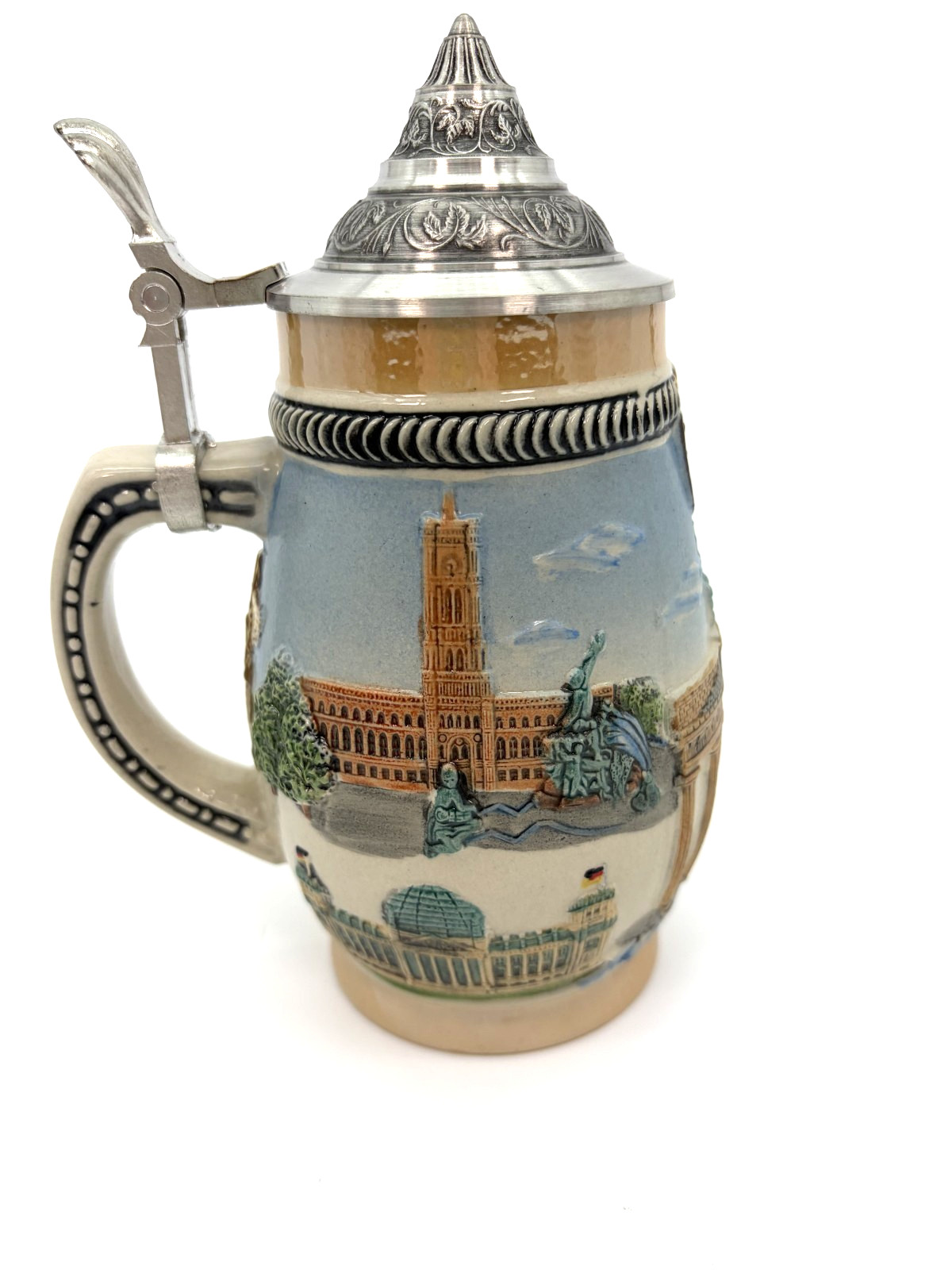 Gerz German Lidded Beer Stein Berlin Landmarks Round Shape