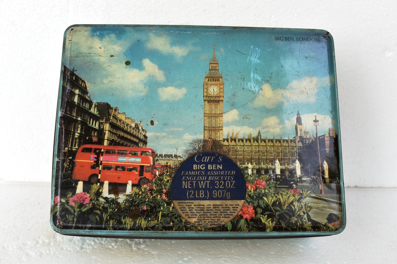 Vintage Carr''s English Biscuits Advertising Tin Box Famous Assorted Big Ben Lon Vintage Carr''s English Biscuits Advertising Tin Box Famous Assorted Big Ben Lon