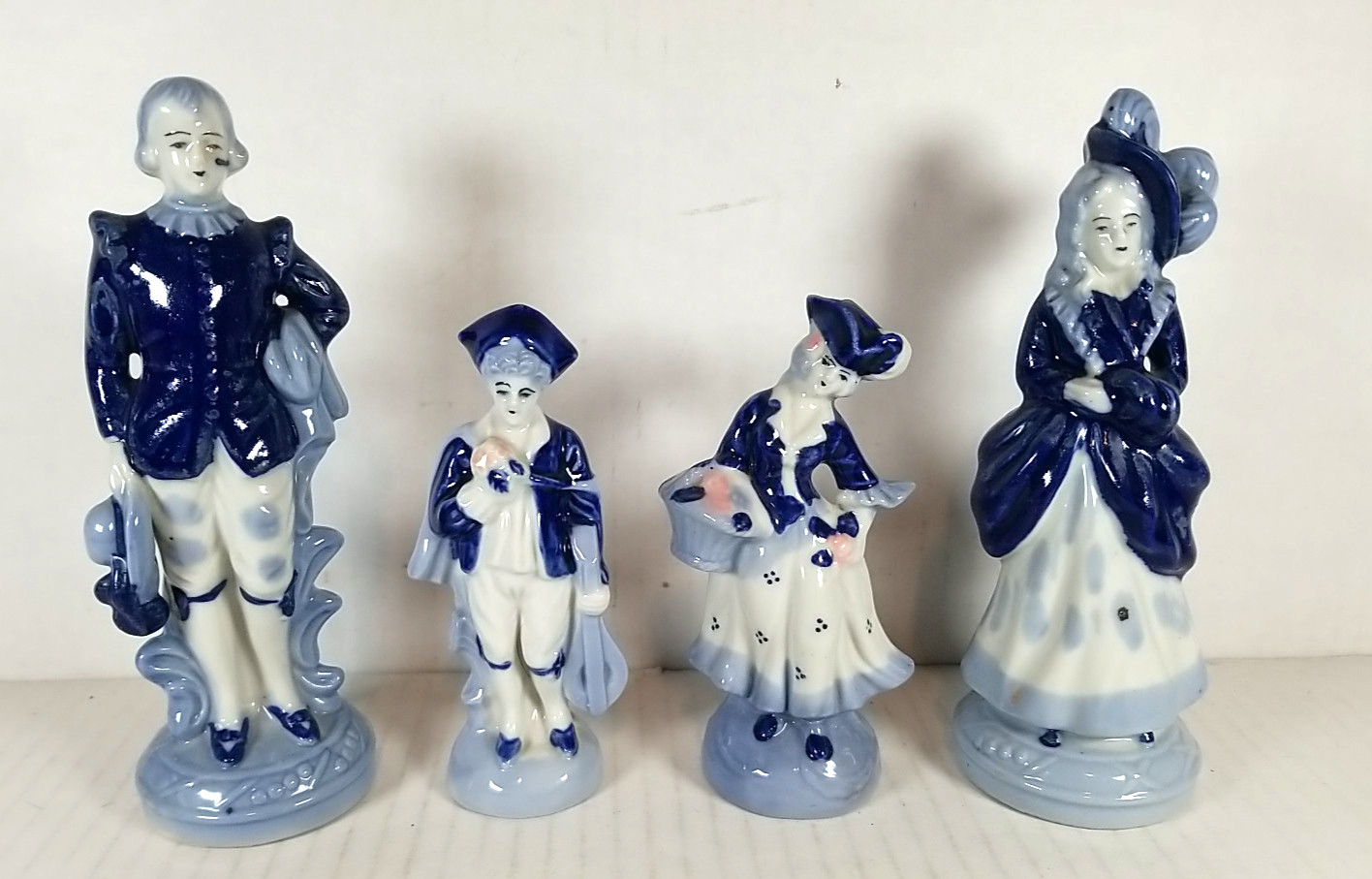 Occupied Japan Porcelain Figurines Set of 4 Blue White Excellent Condition Occupied Japan Porcelain Figurines Set of 4 Blue White Excellent Condition