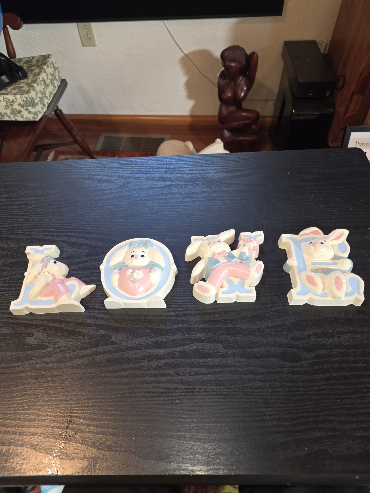Bunny L-O-V-E Letters Nursery Easter Decor Wall Hanging Love Display Burwood Vtg
