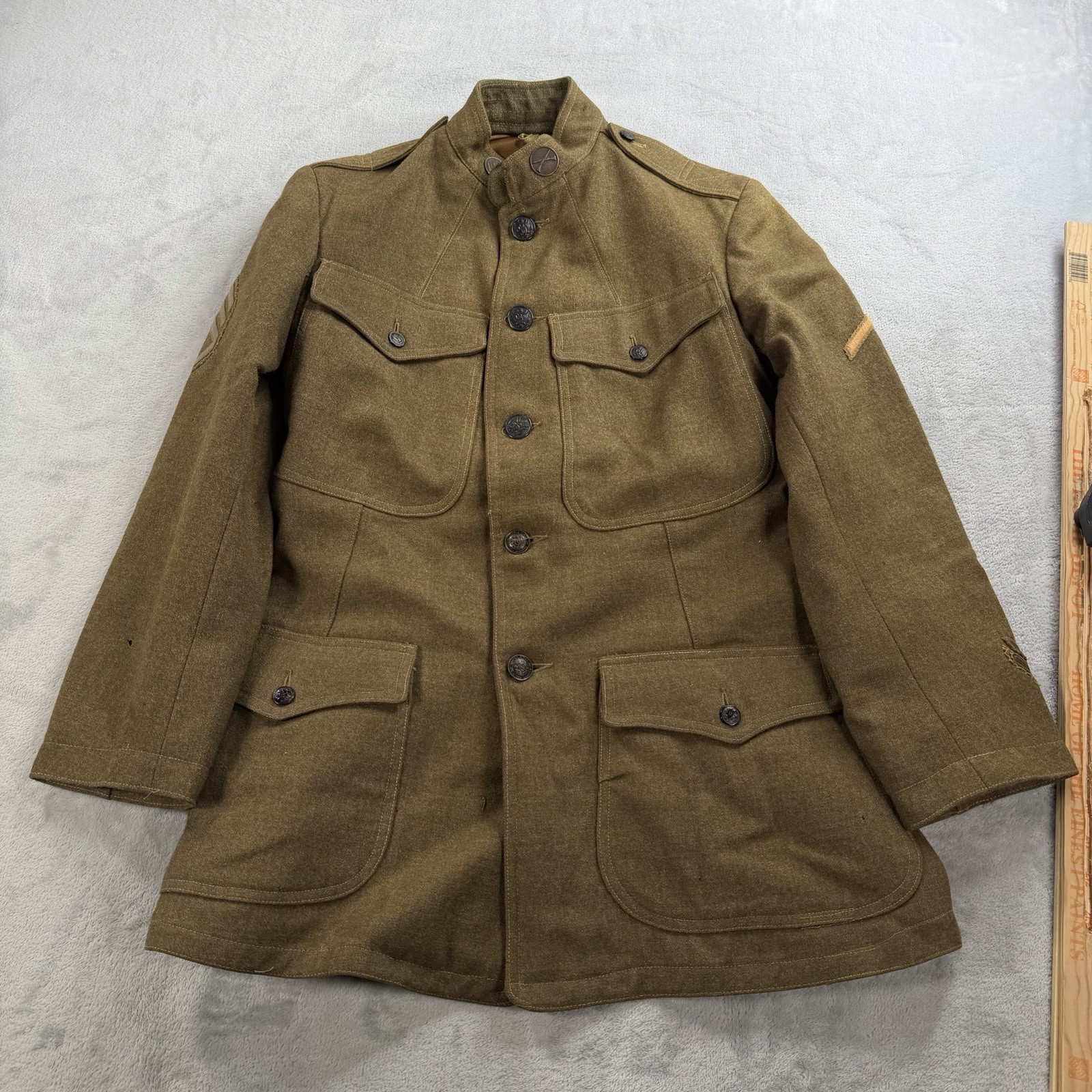 Vintage WWI US Army M1917 Wool Uniform Jacket Tunic 1917 10s 20s Size 34 Patches