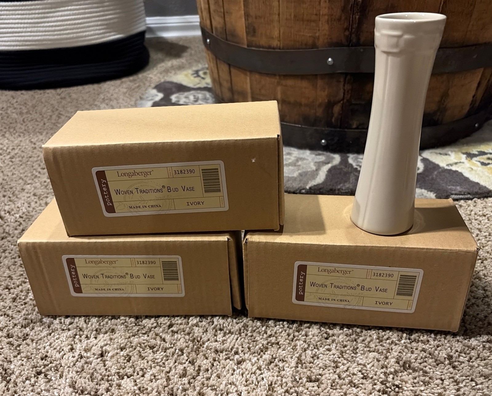 Longaberger Woven Traditions Ivory Bud Vases - Set Of 4 NIB