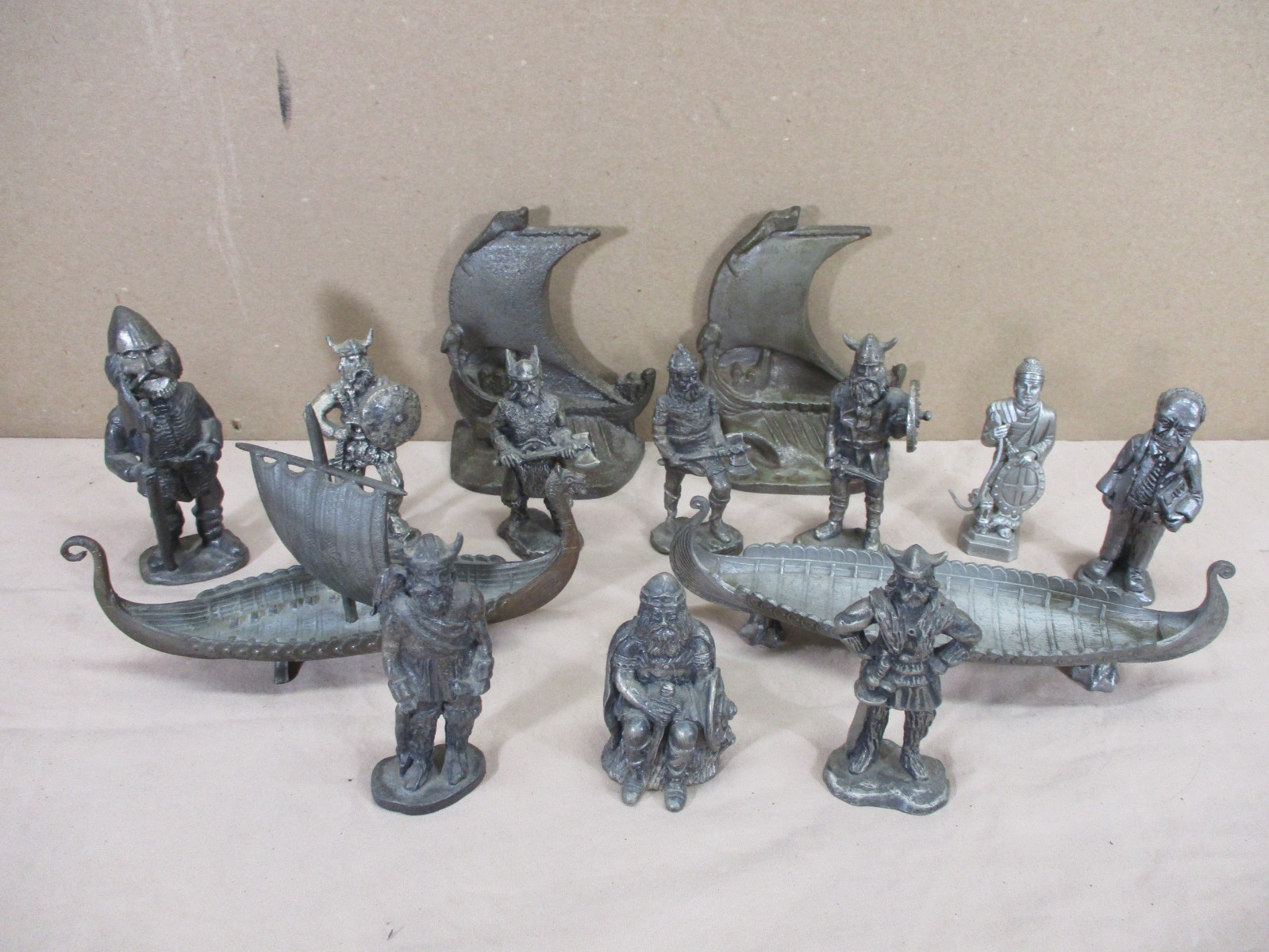 VTG 1980\'s Viking Pewter Lot Ampersand Selendia Figurines, Boats, Appr. 9 1/2 Lb
