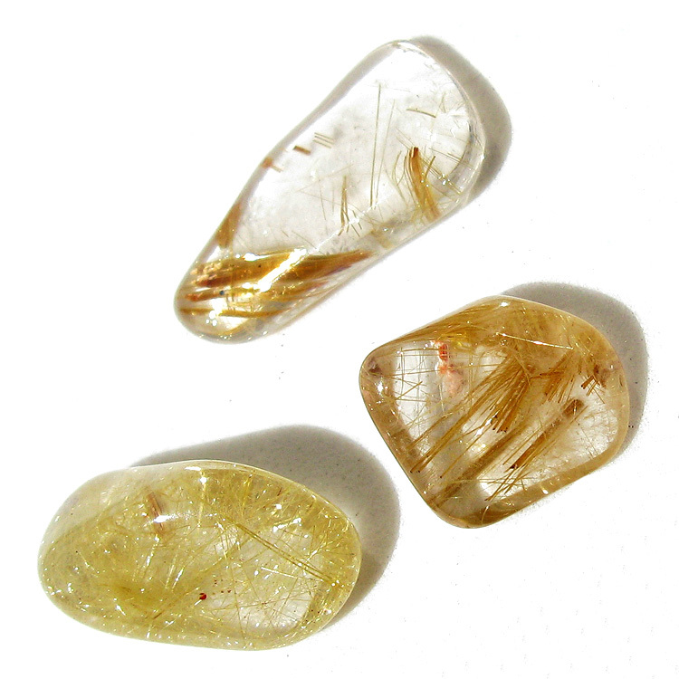 3 Gold Rutile Quartz Tumbled Stones Golden Rutilated Crystal Gemstone Polished