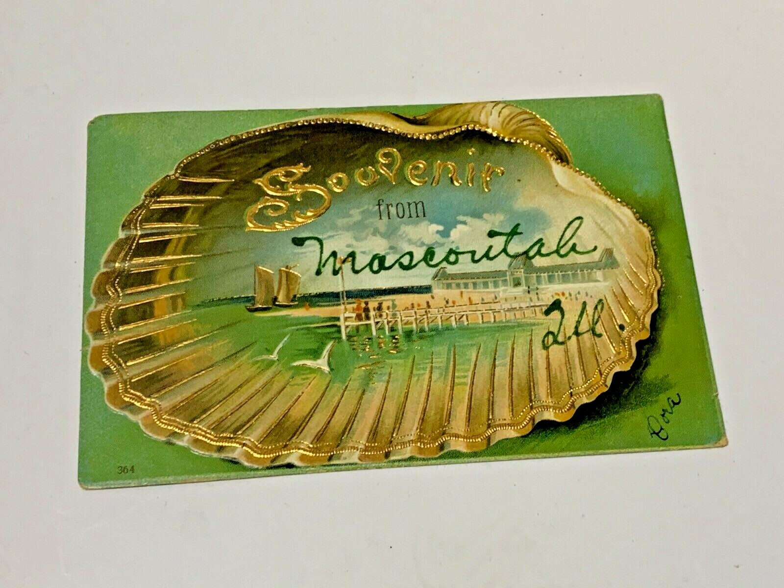 VINTAGE 1908 SOUVENIR MASCOUTAH ILL. EMBOSSED SOUVENIR POSTCARD MADE IN GERMANY