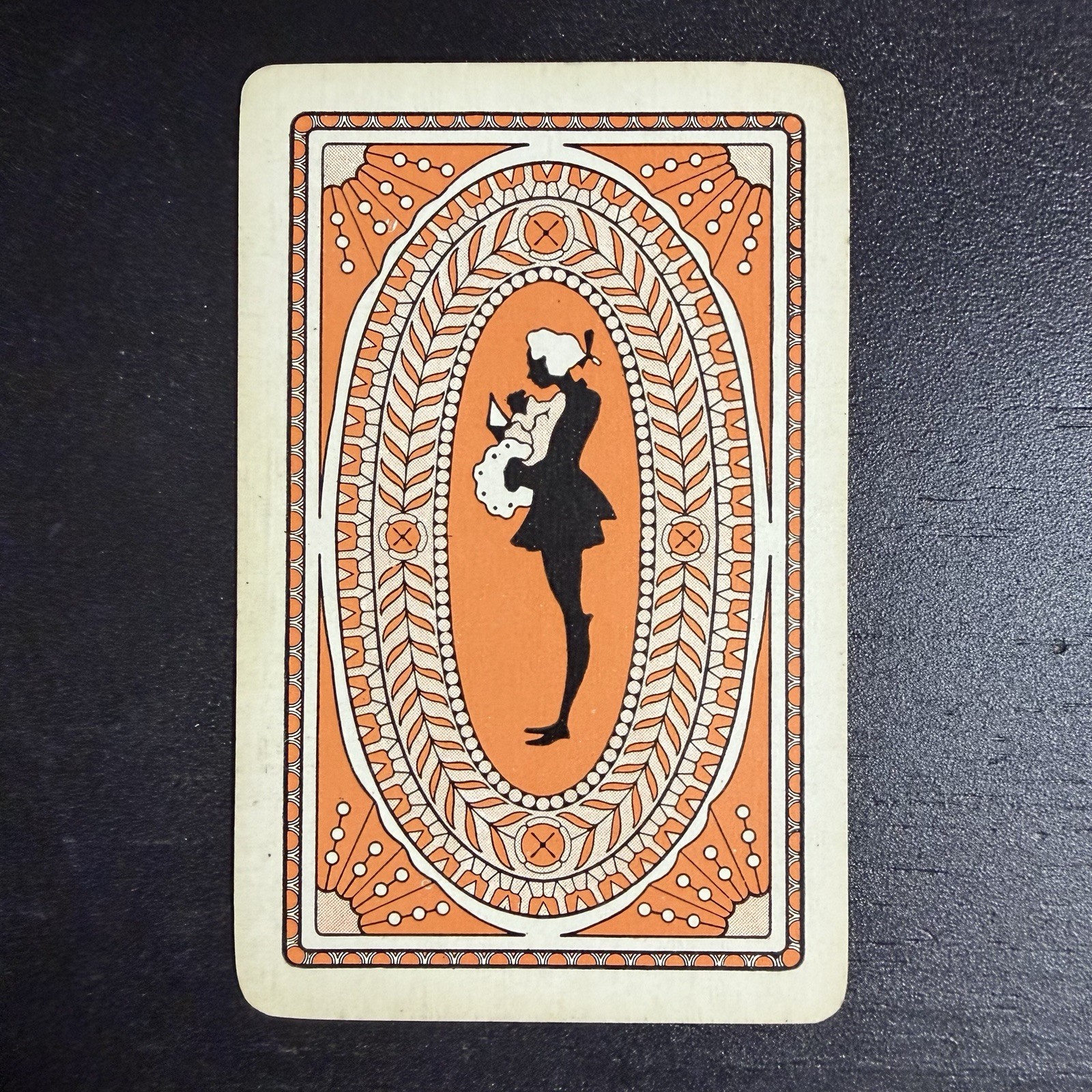 Mans Silhouette Orange Single Swap Playing Card -c. 1940s (Linen)