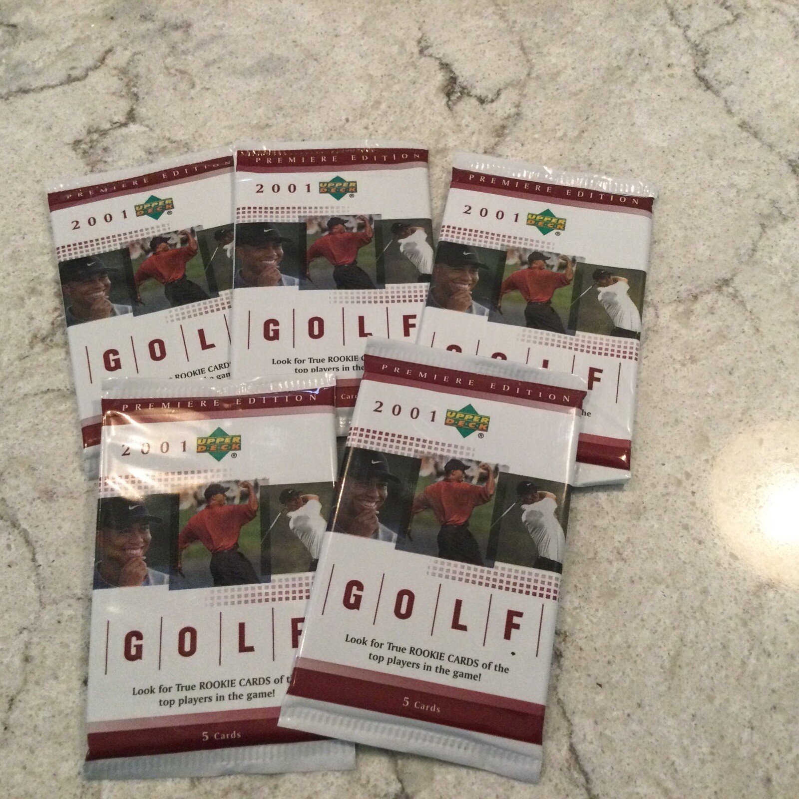 2001 Upper Deck Golf Sealed 5 Packs ( 25 Cards) Tiger Woods RC