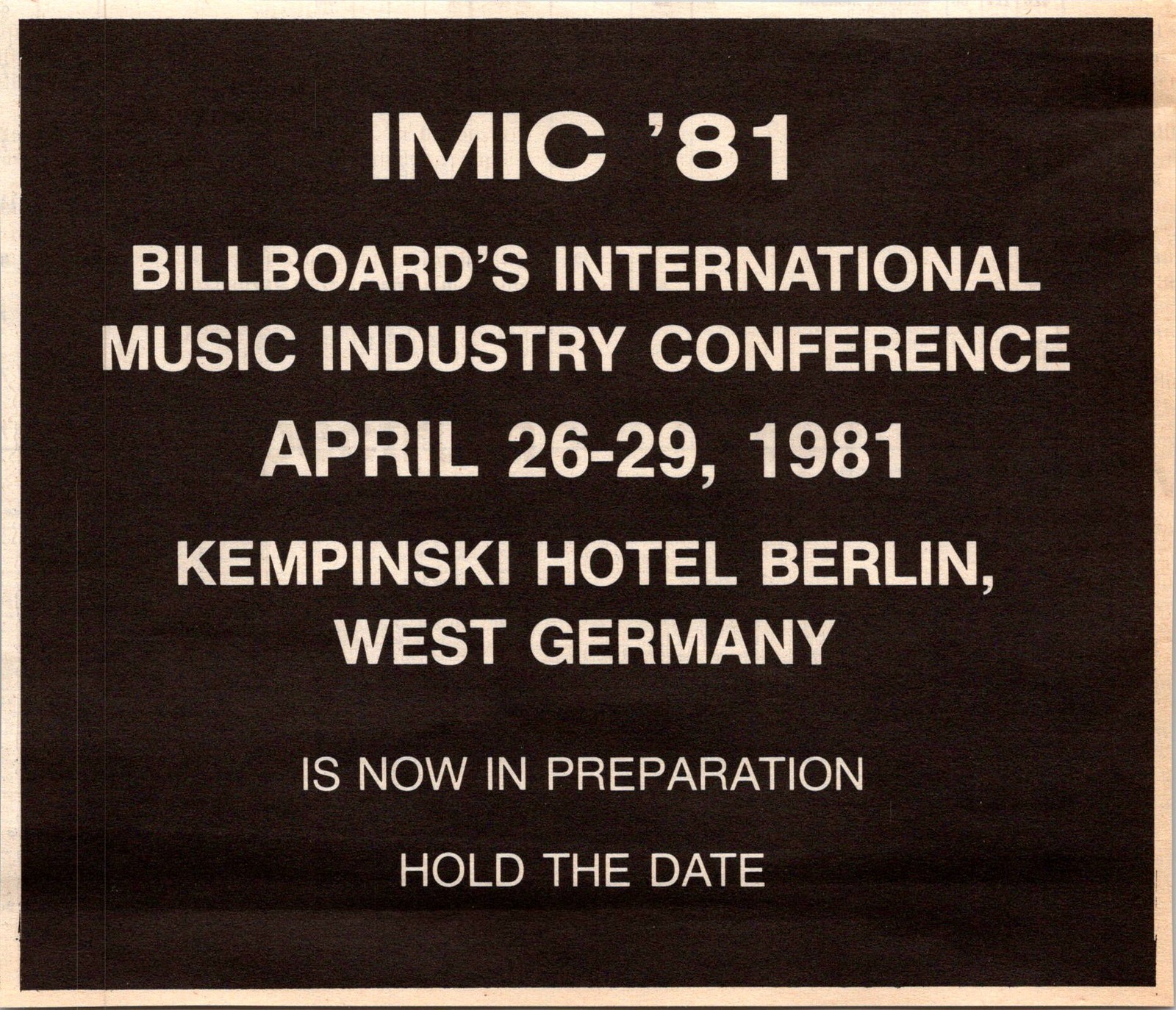 IMIC ’81 Kempinski Hotel Berlin 1981 1980 Ad 4AK9-5