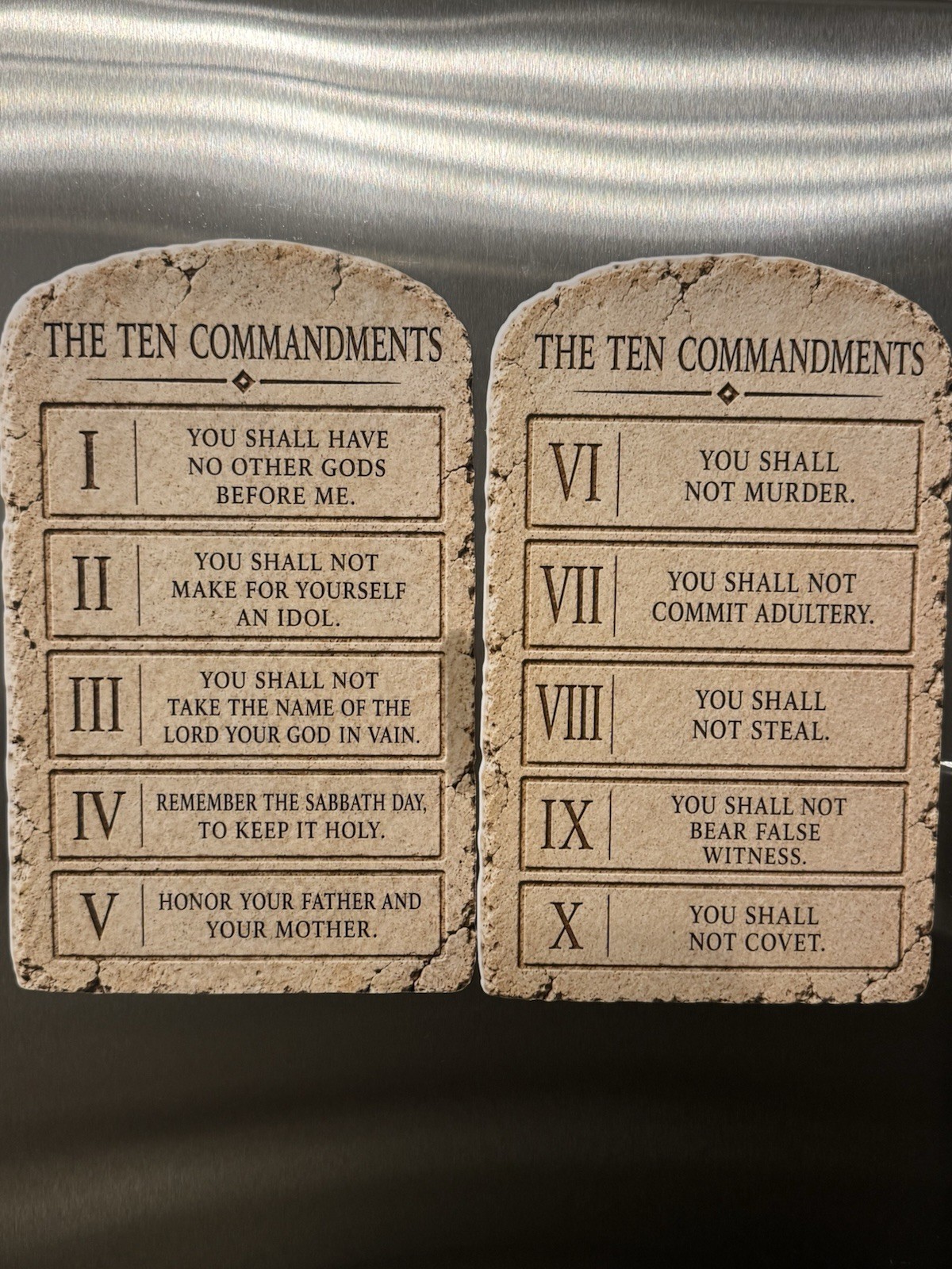 Large Ten Commandments Magnet Set Religious Biblical Decor Stone Look Tablets