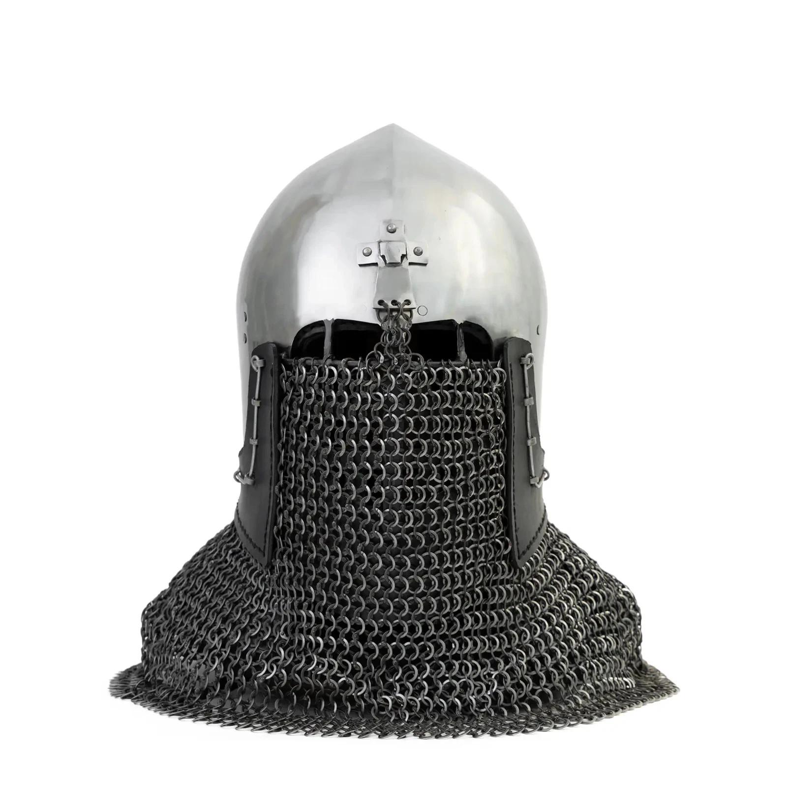 Medieval English Cross Bascinet Medieval Knight Helmet Chainmail 16  Ga Steel
