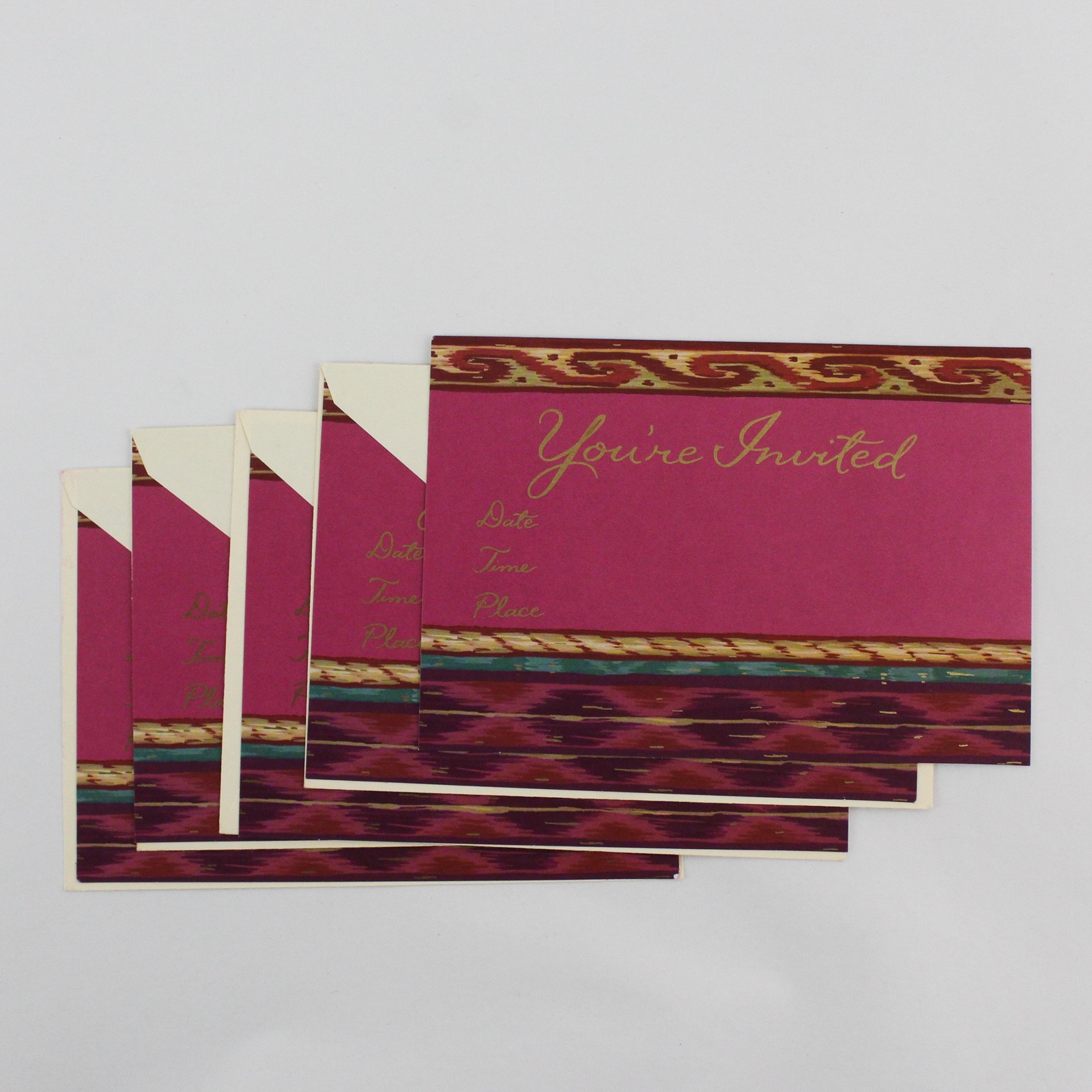Set of 5 VTG Hallmark Colorful Boho Invitations UNUSED