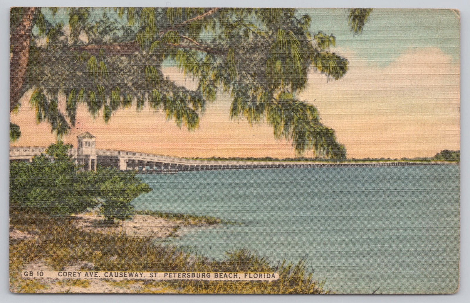 Vintage Corey Ave. Causeway St. Petersburg Beach Florida Linen Postcard