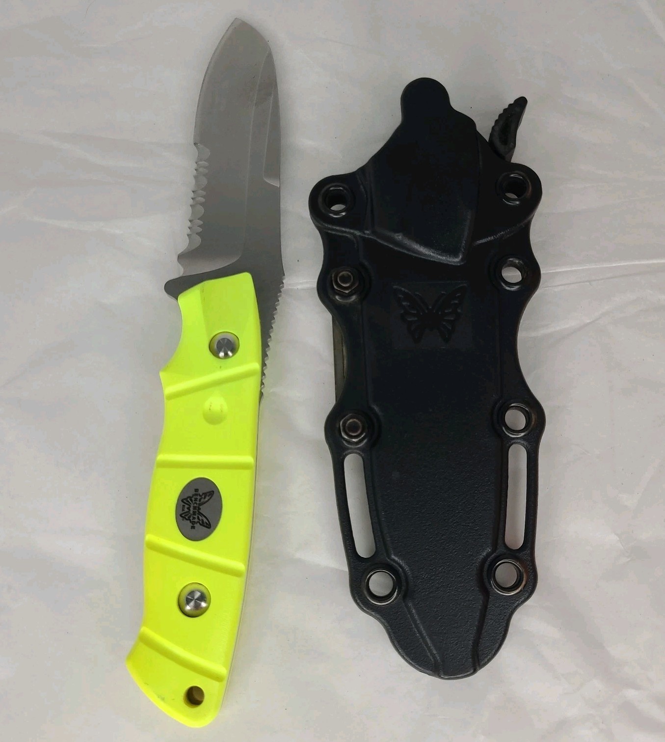 Vintage Benchmade 100S Fluorescent River Rescue Knife & Sheath Elishewitz Design