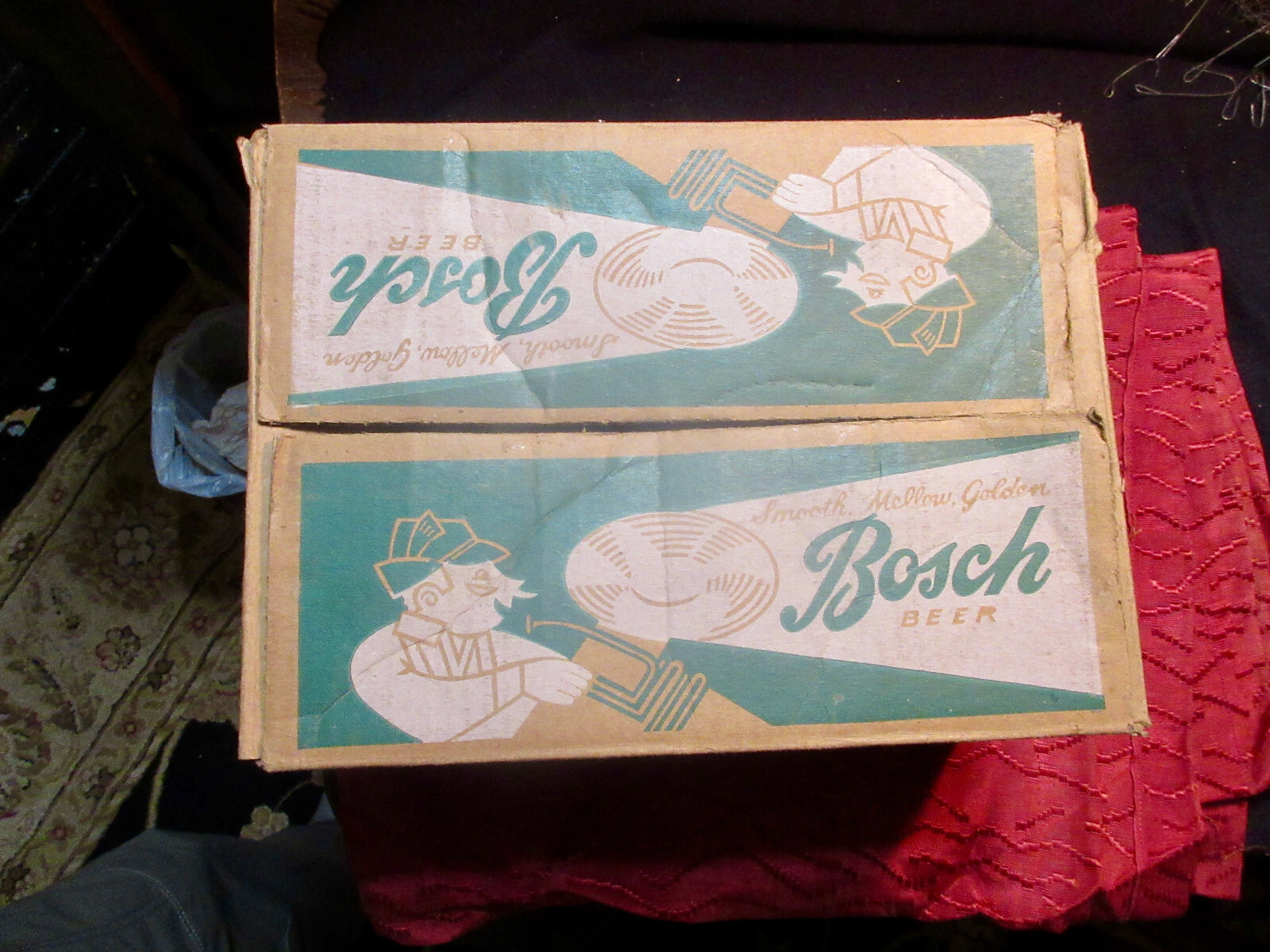 RARE Cardboard 1950\'s-60\'s Bosch Beer Can Case 12-12 Oz. Houghton Mich. 11x8x5\