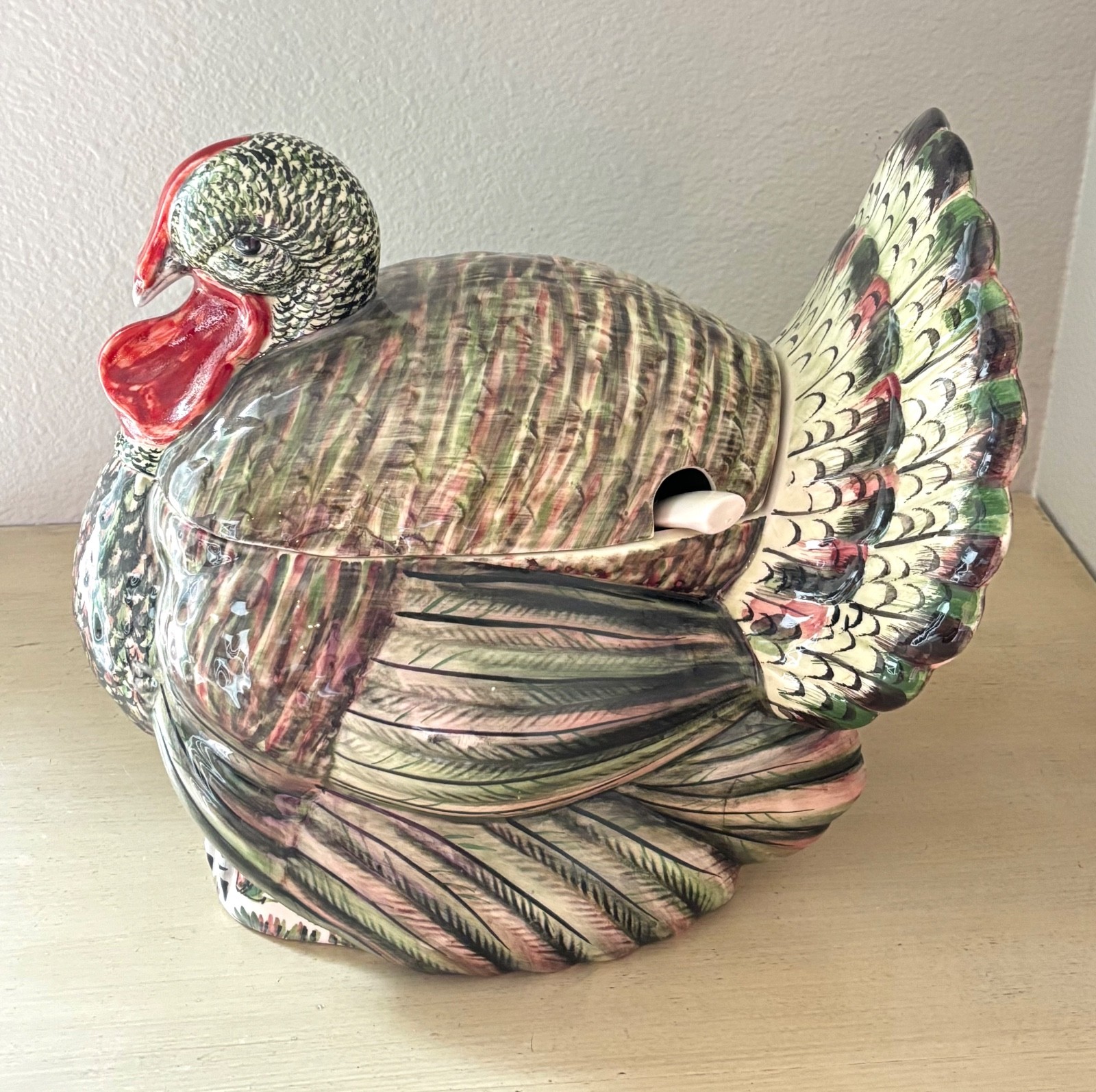 VTG Large Italian Majolica Turkey Tureen w/ Ladle Thanksgiving Holidays Italy